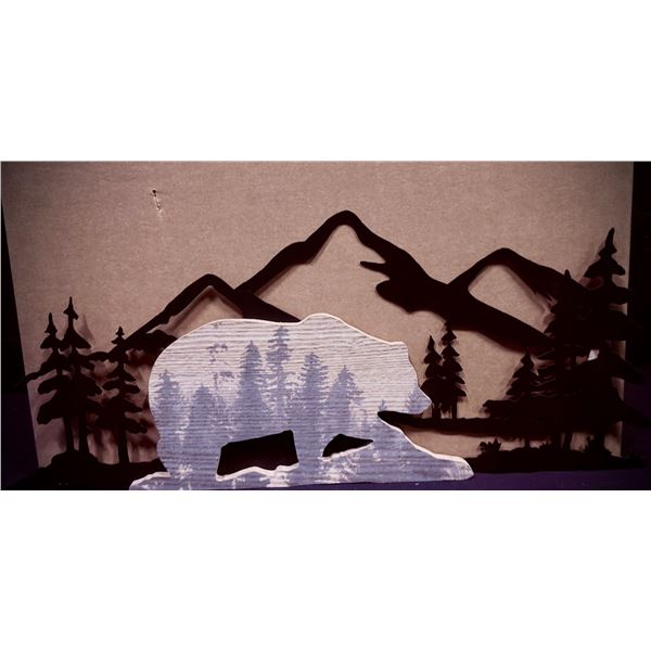 BEAR WOOD & METAL SIGN HOME DECOR