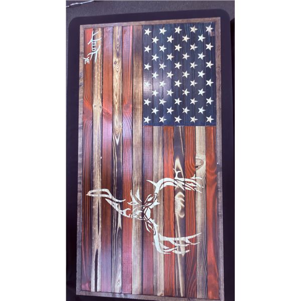 Custom Wood US Mule Deer Flag Sign