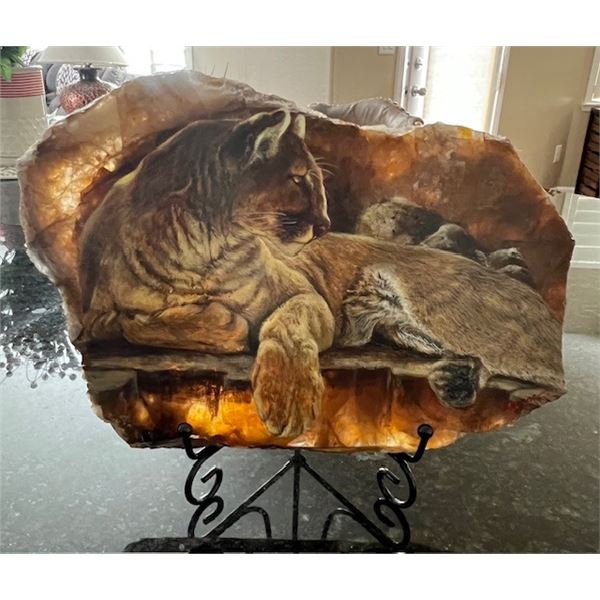 Placid Mountain Lion on Yellow Hematoid Quartz Slab