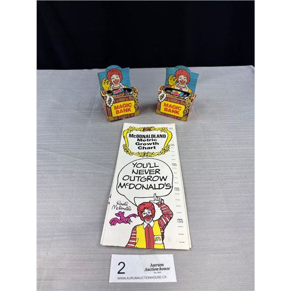 Vintage Ronald McDonald's Metric Growth Chart. 2 Vintage Ronald McDonald's Magic Banks