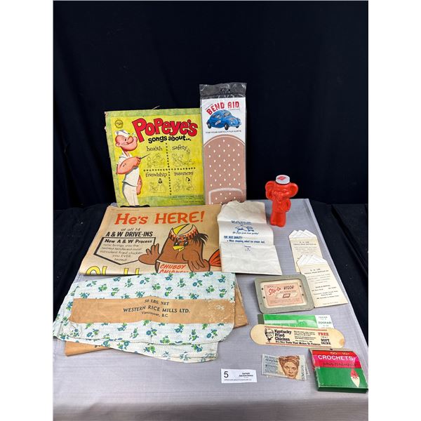 Lot of Vintage Advertising Items, Vintage Elephant Shampoo Bottle 1965 Newspaper w/ A&W Chubby Chick