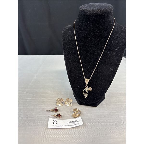 Silver Jewelry, 2 Pairs Earrings, Ring and Necklace