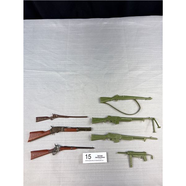 Lot of 7 Vintage Toy Rifles, 6 Rifles Measure 7-8" 1 Sma;;er