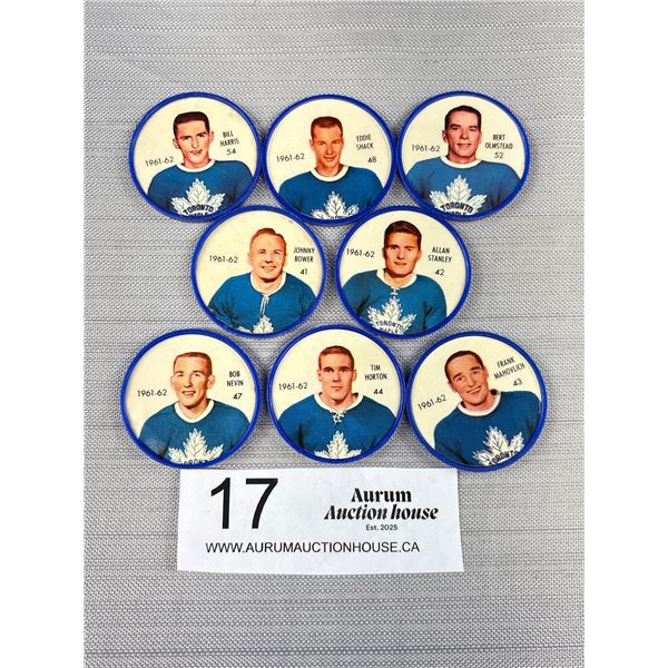 8 1961/62 Toronto Maple Leaf Salada Coins, Tim Horton, Frank Mahovilich, Johhny Bower, Eddie Shack P