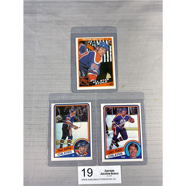 1984/85 O-Pee-Chee Wayne Gretzky, Jari Kurri and Paul Coffey Cards