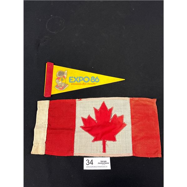 An Old Canadian Antena Flag + Expo 86 Penant Flag