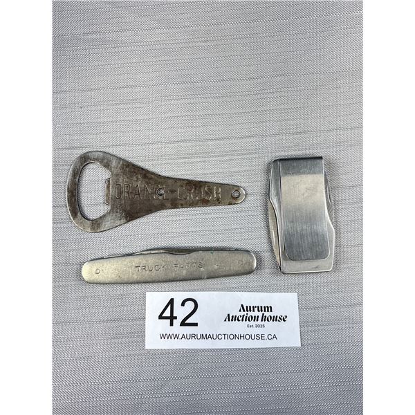 Vintage Bottle Openers Orange Crush, Money Clips, Etc