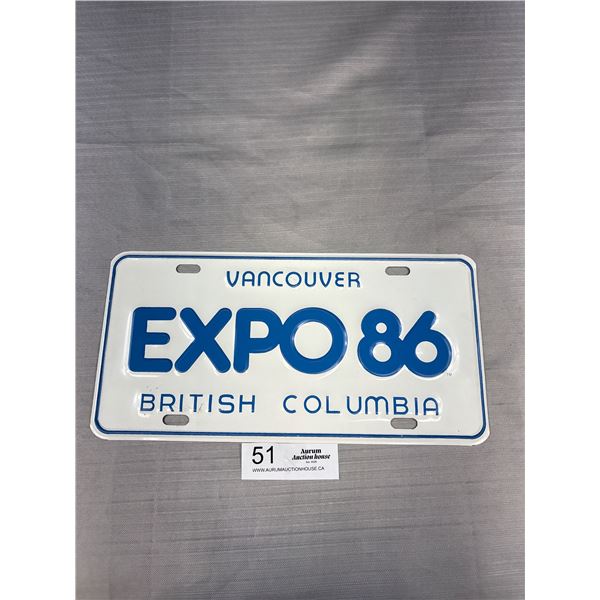 Expo 86 Souvenier License Plate