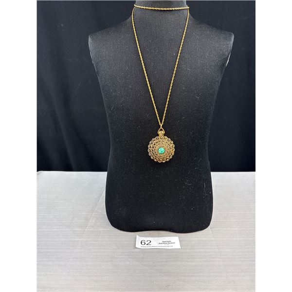 Old C.1960s Jadite Stone Locket Necklace Extra Large