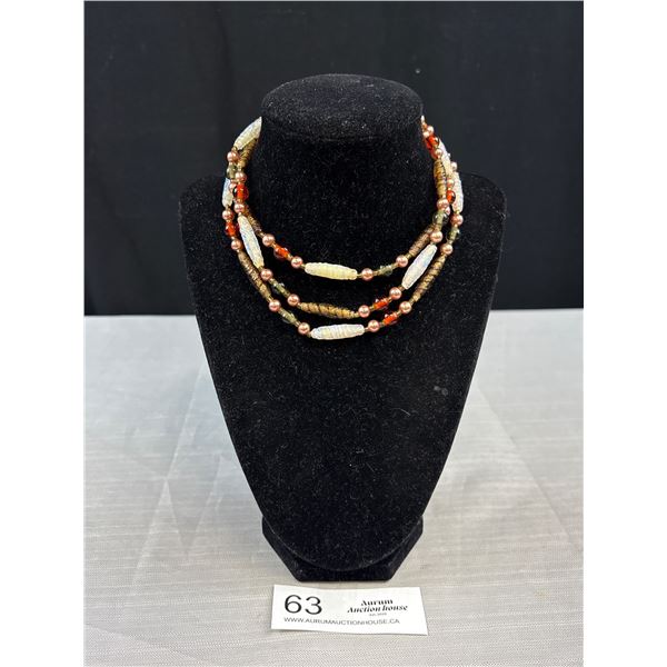 C.1960s Triple Strand Modled Art Glass Necklace Probably W.Germany Made Nice!
