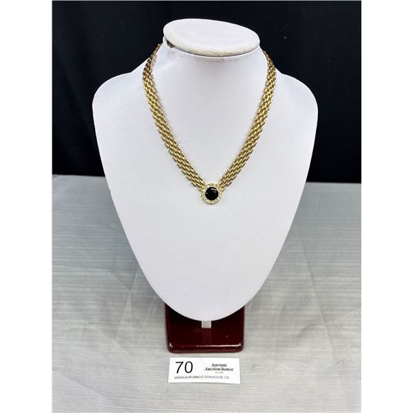 Wide Gold Mesh Necklace Faux Diamond Black Enamel Carter Quality! Solid