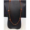 Image 2 : Antique C.1920 Czech Glass Orange Black Glass Bead Necklace Marked Sterling Rare Colour