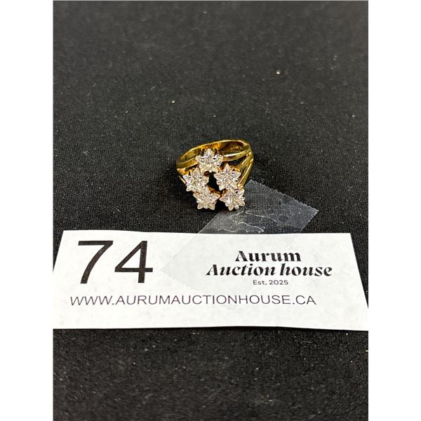 Vintage Star Cut Simulated Diamond Signed 18k GE Ring, Solid Beauty!