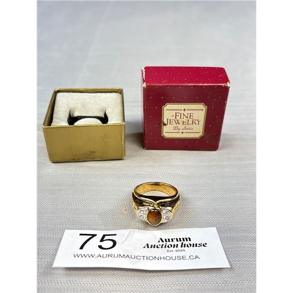 Vintage Solid Mens Tigers Eye Ring Marked 14K  G.E. Heavy!