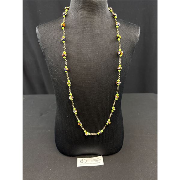 C.1900 Muriano Glass Bead Necklace on Chain Beauty!