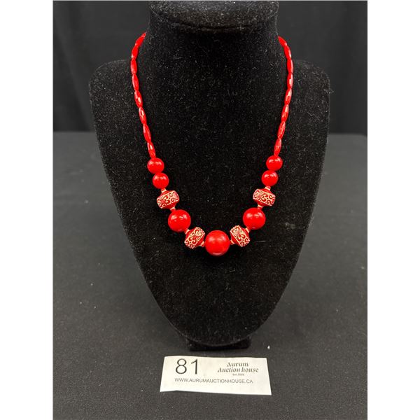 Antique Carved Red Lucite Necklace Marked W.Germany Quality