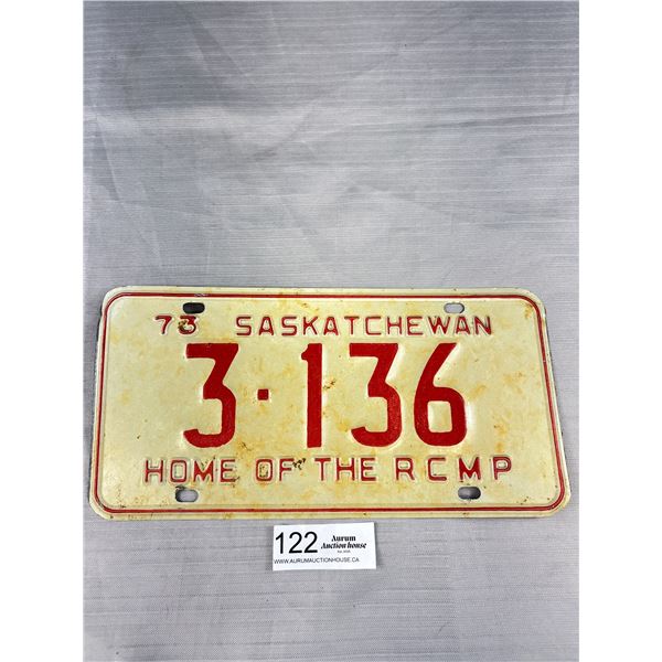 1973 Saskatchewan Home of the RCMP License Plate