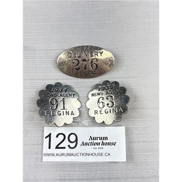 Lot of 3 Regina News Agent Delivery Badges 1934 and 1938