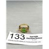 Image 1 : Vintage Simulated Diamond Gold Ring Jade Cabochon Stone