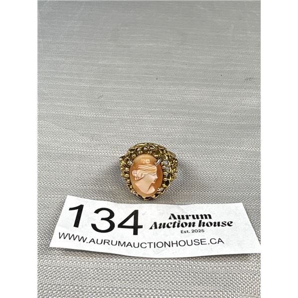 Large Heavy Genuine Gold Cameo Ring Mark 14k GE