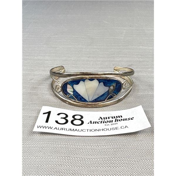 Gorgeous Silver Stone Inlaid Cuff Bangle