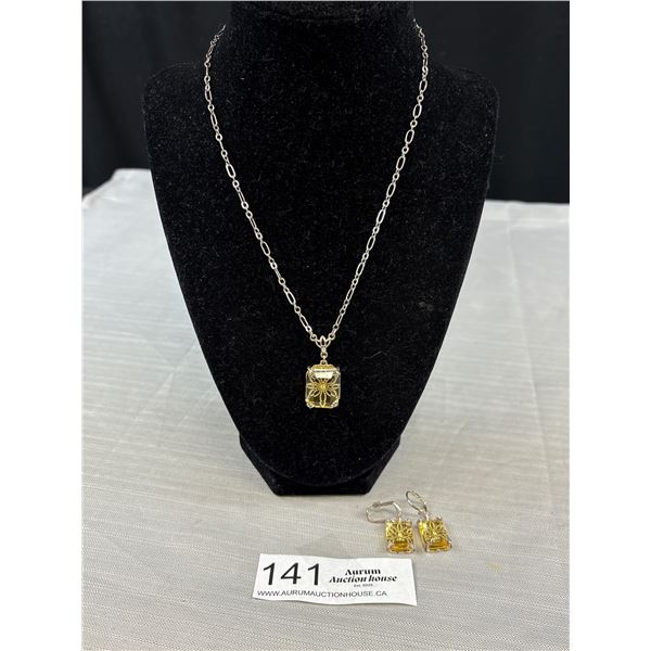 Vintage Art Deco Silver Filigree Necklace Earring Set Signed NRT