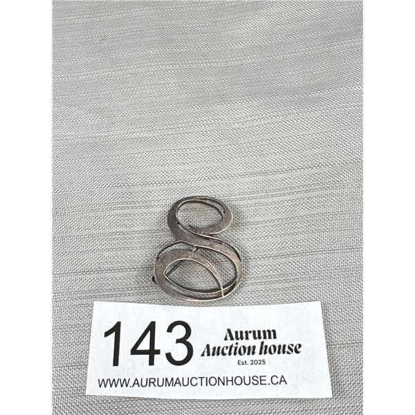 Designer Signed K&L 835 Silver Antique Letter S Initials Brooch Large! Beauty!