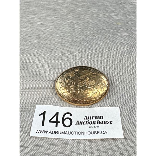 Large Antique Hand Engraved Marked Gold Filled B Oral Brooch Solid Quality