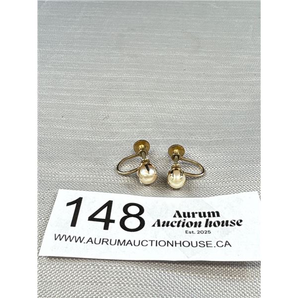 Antique Gold Large Genuine Pearl Earrings Beauty!