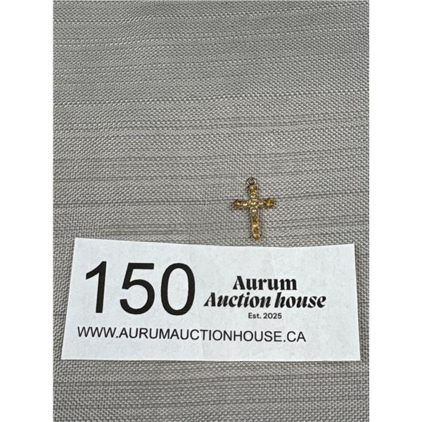 Antique Marked 10K Gold Genuine Pearl Cross Charm Pendant