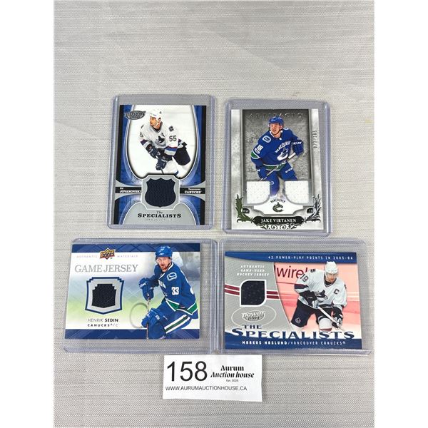 Lot of 4 Vancouver Canucks Jersey Trading Cards Henrik, Sedin, etc.