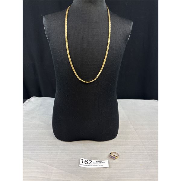 Marked 14k Italy, 24" 4mm Gold Chain With Lobster Clasp, 23.04 Grams, Failed Acid Test & 3 Stone Hal