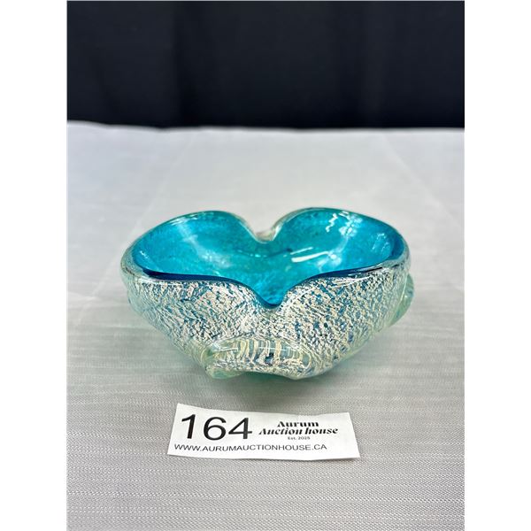 Murano Glass Vintage Italian Venetian Bowl Dish Turquoise Silver Flakes