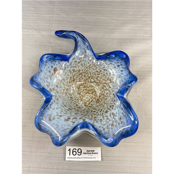 Vintage Murano Venetian Blue Decorative Glass Shamrock Leaf Bowl Candy Dish