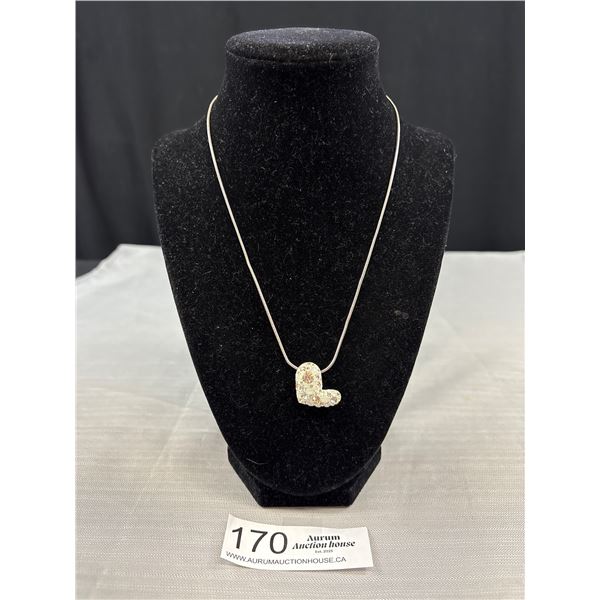 Swarovski Pink Crystal Puffy Heart Pendant Necklace - Signed