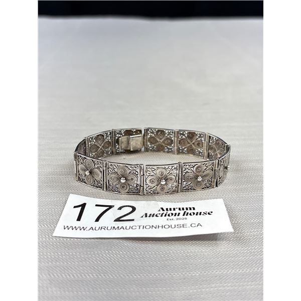 Quality Vintage Italian Filigree Ornate Hinged Panel Link 800 Silver Bracelet - 17.9 Grams - 7.5"