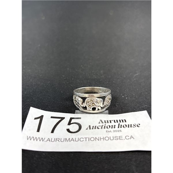 Solid 925 Sterling Silver Vintage Marcasite Elephant Ring Size 9
