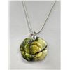 Image 2 : 925 Sterling Silver 18" Snake Chain With Lobster Clasp & 925 Carved Flower Stone Pendant 1.5" Across