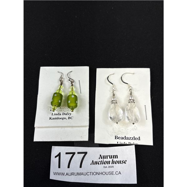 Two Pairs New 925 Sterling Silver Earrings - Glass Barrels & Faceted Crystals, Pearls, Swarovski Cry