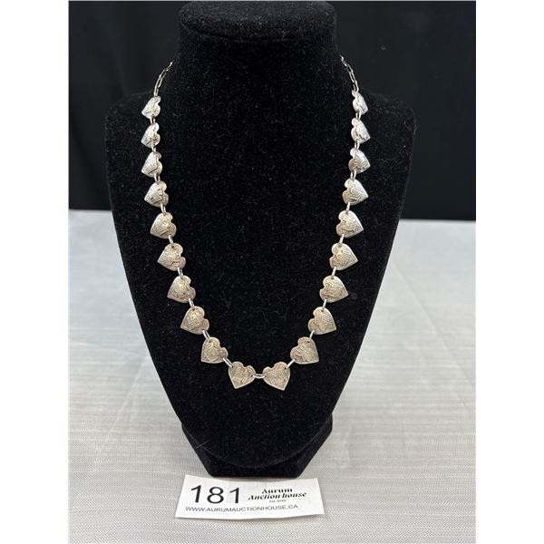 900 Silver Vintage Mayan Aztec Peruvian Heart Link Necklace - 19" - 17.51 Grams