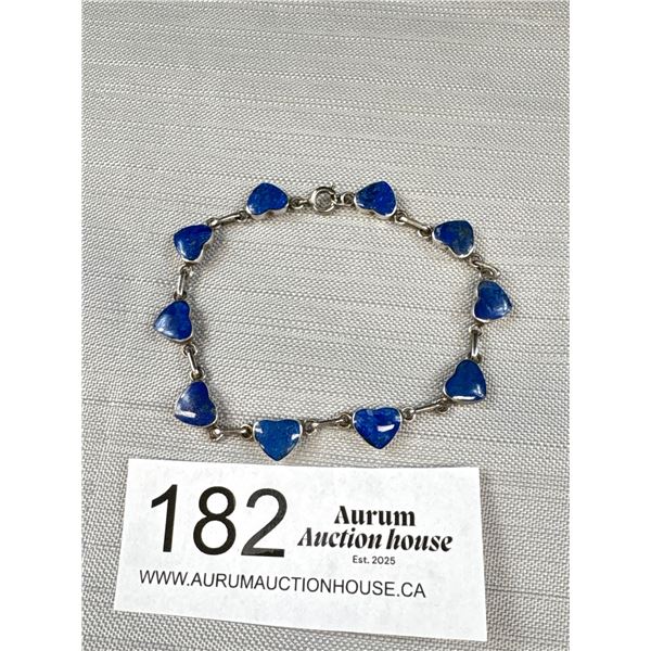 950 Silver Vintage Lapis Lazuli Bracelet - 7.75" - Solid Links