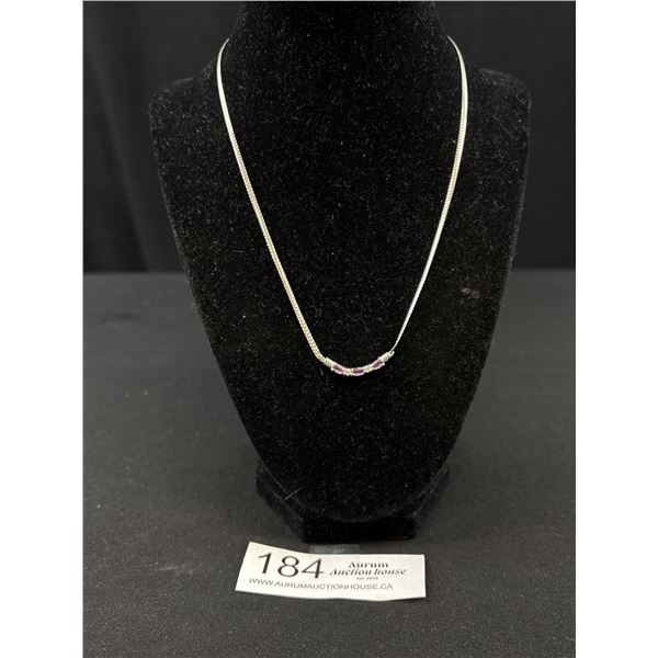 925 Sterling Silver With Rhodium Plate To Prevent Tarnishing - 18" Amethyst CZ Necklace