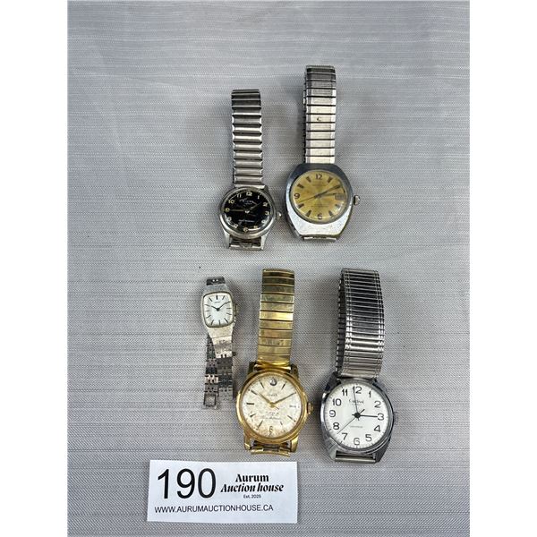 Lot Of Manual Watches For Parts Or Repair - Perfex 17 Jewel Incabloc Marked 10 Microns Band Marked 1