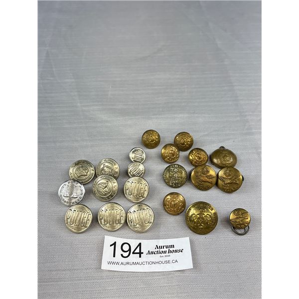 Lot of 21 Vintage RCAF Military and Police Buttons