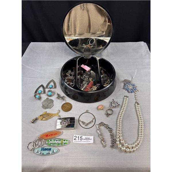 Vintage Round Jewelry Box with Contents