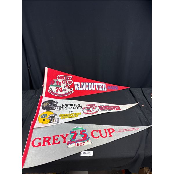 3 Vintage Full Size Grey Cup Pennants 1986 and 87