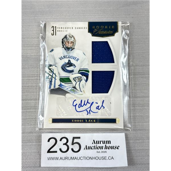 2012 Panini Rookie Treasures LTD Ed Dual Patch Rookie Auto 386/499 Eddie Lack Vancouver Canucks High