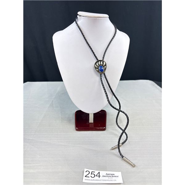 Leather Bolo Tie w/ Bear Paw Design