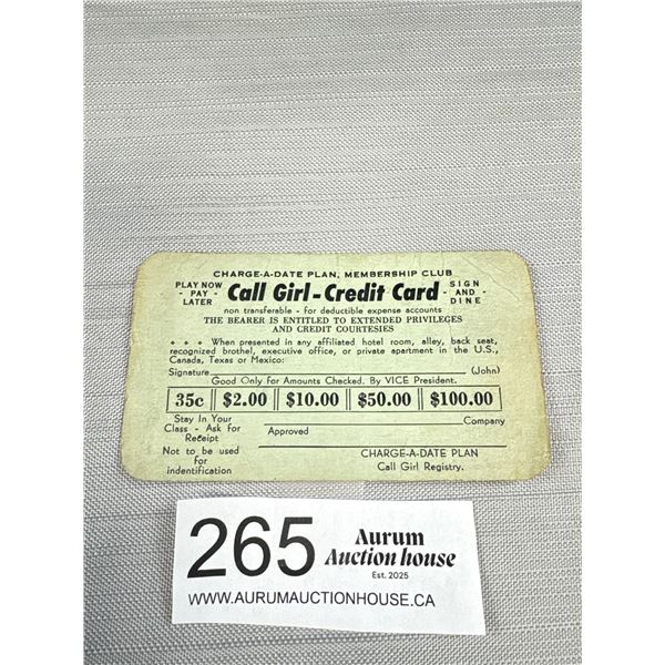 Vintage Call Girl Credit Card