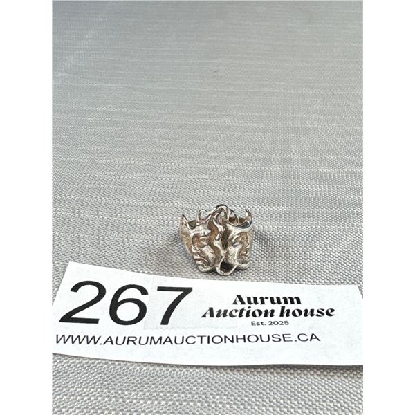 Art Nouveau Style Double Mask Sterling Ring